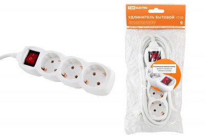 Удлинитель бытовой  У03В выключатель, 3 гнезда, 3метра, с заземлением, ПВС 3х1мм2  16А/250В TDM Electric, SQ1303-0101