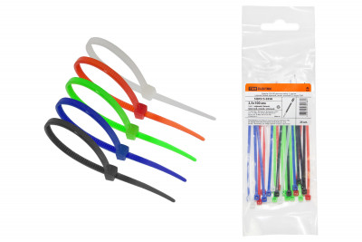 Хомуты 2,5х100 цветные набор  5 цветов (черный, белый, красный, синий, зеленый) (25 штук) TDM Electric, SQ0515-0358