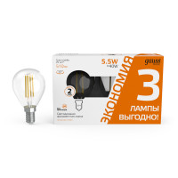Лампа Gauss Basic Filament Шар 5,5W 510lm 2700К Е14 LED (3 лампы в упаковке) 1/20, 1051116T