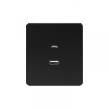 Розетка ROUND USB-A+Type-C 3А с функцией быстрой зарядки оникс KRANZ, KR-78-0734-3