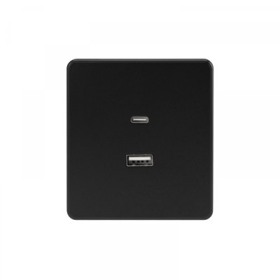 Розетка ROUND USB-A+Type-C 3А с функцией быстрой зарядки оникс KRANZ, KR-78-0734-3
