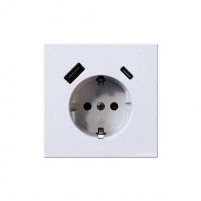 FD5501USB-25W - Розетка SCHUKO© с USB A+C с защитными шторками 16A 250V~ 2P+T USB 25W, цвет белый глянцевый, JASMART Electric