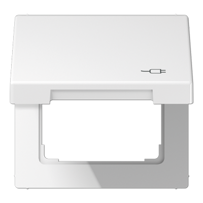 Рамка с подпружиненной крышкой для механизмов 50*50, с символом "Вилка", LS990BFKLSOCWW