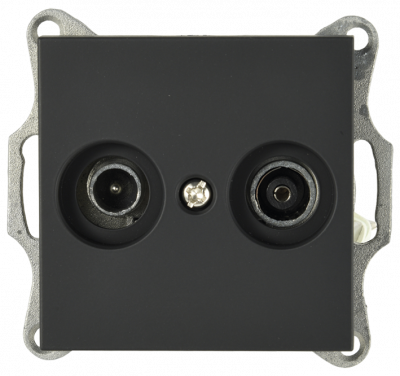 Розетка TV+FM ?9.5mm оконечная с накладкой, цвет черный матовый (soft touch), G6204PB, Jasmart Electric