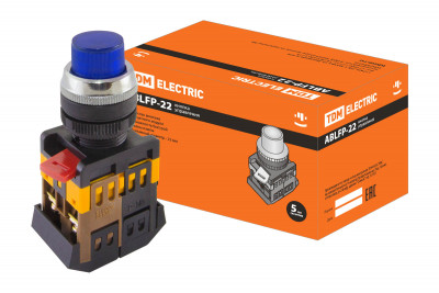 Кнопка ABLFP-22 синий d22мм неон/230В 1з+1р TDM Electric, SQ0704-0007