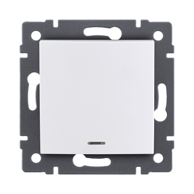 Выключатель 1-клавишный 10А/250В с LED подсветкой, изогнутый, белый Kollinger REA-R-002WH для Aspekt, Eleganz, Reflex