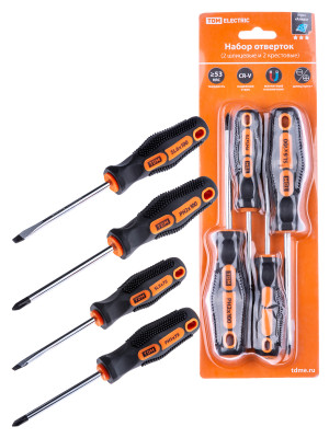 Набор отверток 4 шт.: SL5х75, SL6х100, PH1х75, PH2х100 (блистер), CR-V "Алмаз" TDM Electric, SQ1013-0201