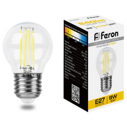 Лампа светодиодная, (9W) 230V E27 2700K прозрачная, LB-509, Feron 38003