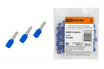 Наконечник-гильза Е2508 2,5мм2 с изолированным фланцем (100шт) TDM Electric, SQ0512-0014