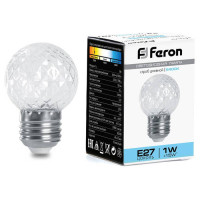 Лампа-строб, (1W) 230V E27 6400K G45 прозрачая, LB-377, Feron 38220