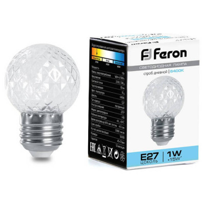 Лампа-строб, (1W) 230V E27 6400K G45 прозрачая, LB-377, Feron 38220