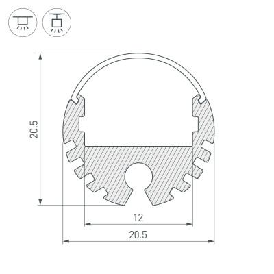 Профиль ROUND-D20-2000 ANOD (Arlight, Алюминий), 040645