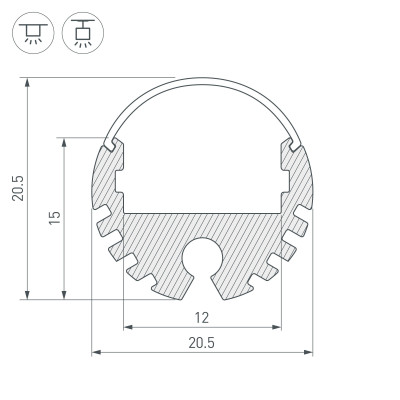 Профиль ROUND-D20-2000 ANOD (Arlight, Алюминий), 040645