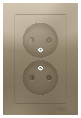 ATN000522 - ATLASDESIGN РОЗЕТКА двойная без заземления со шторками, 16А, в сборе, ШАМПАНЬ, Systeme Electric