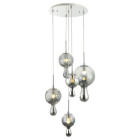 LUSSOLE Lowndes Подвесные светильники, цвет основания - хром, плафон - стекло (цвет - серый), 5x40W E27, LSP-8496