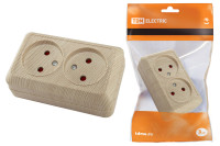 Розетка двойная 2П открытой установки с з/ш IP20 10А, сосна "Ладога" TDM Electric, SQ1801-0055