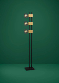 390194 Торшер с ножным выключателем LEVANTARA, 3X40W (E27), H1505, сталь, дерево, черный, коричневый