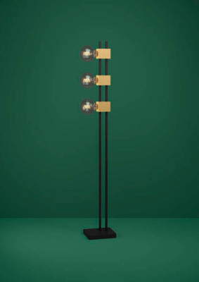 390194 Торшер с ножным выключателем LEVANTARA, 3X40W (E27), H1505, сталь, дерево, черный, коричневый