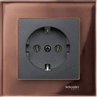 Розетка 2к+з, вставка - антрацит,  рамка стекло цвет махагон, серия M-Elegance