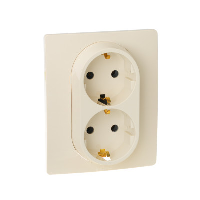 Legrand Розетка двойная с заземлением - Legrand Etika - без шторок в сборе 16А 250В винтовые зажимы - слоновая кость, 672323