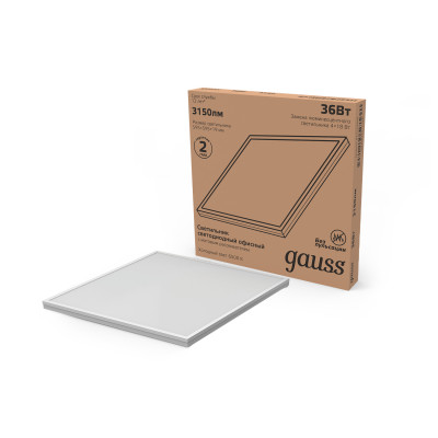 Светильник офисный Gauss 36W 3150lm 6500K IP20 595*595*19мм матовый LED 1/4, 842123340