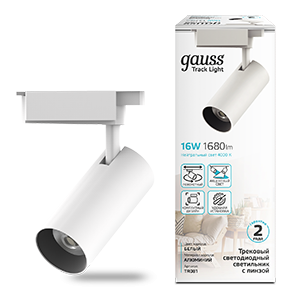 Gauss Светильник трековый цилиндр 16W 1680lm 4000K 180-220V IP20 65*206мм белый линза 36? LED, TR081