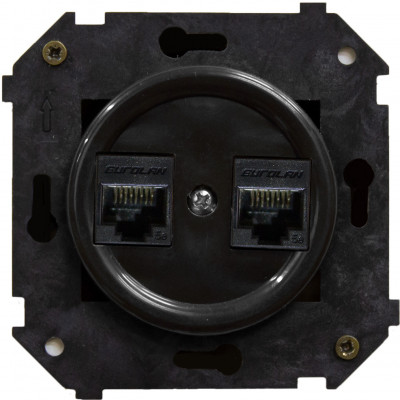 Bironi Розетка двойная компьютерная механизм+ накладка, цвет черный (скрытый монтаж), B3-302-23