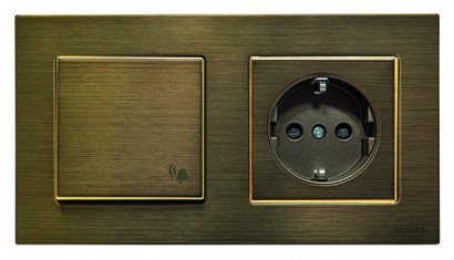 ABB Блок: Выключатель 1-клавишный с розеткой 2к+з, Цвет - античная латунь, серия Sky