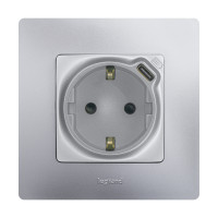 Legrand Розетка с заземлением с USB тип C - Legrand Etika - со шторками 16А 250В 1500мА 7,5Вт безвинтовые зажимы - алюминий, 672488