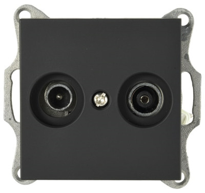 Розетка TV+FM ?9.5mm проходная с накладкой, цвет черный матовый (soft touch), G6205PB, Jasmart Electric