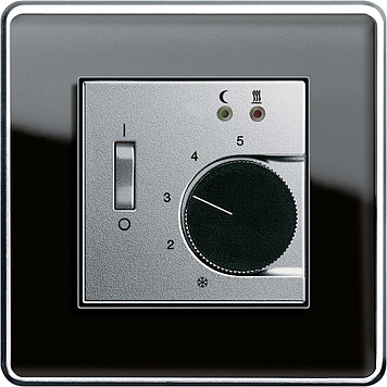 Gira Терморегулятор для теплого пола, матовый алюминий - черное стекло, серия Esprit Glass C
