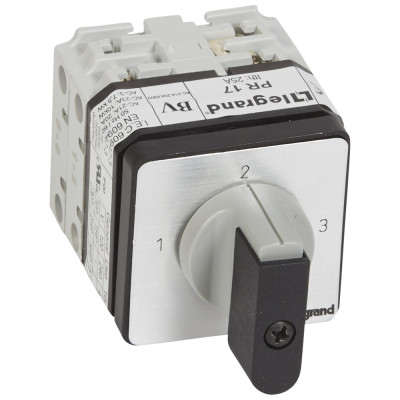 Legrand Трехпозиционный переключатель без положения ''0'' - PR 17 - 1П - 3 контакта - крепление на дверце, 027499