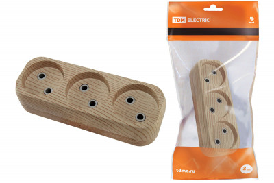 Колодка розеточная 3 гнезда 2П б/з 10А 250В "Эко" (сосна) TDM Electric, SQ1806-0047