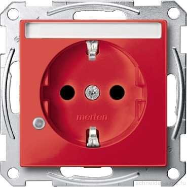 SM Розетка с индикатором, шторк., полем для надписи 2К+З 16А 250В~, красн.