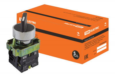 Переключатель BD25 черный 2 положения I-0 стандарт. ручка 1з+1р TDM Electric, SQ0703-0010