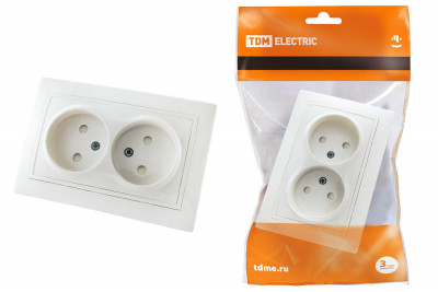 Розетка двойная 2П с защ. шт. 10А 250В белая "Таймыр" TDM Electric, SQ1814-0017