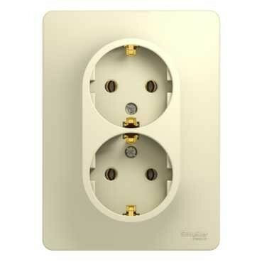 РОЗЕТКА двойная с заземлением, 16А, в сборе, БЕЖЕВЫЙ