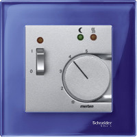 Терморегулятор для теплого пола, вставка - алюминий,   рамка стекло цвет сапрфир, серия M-Elegance