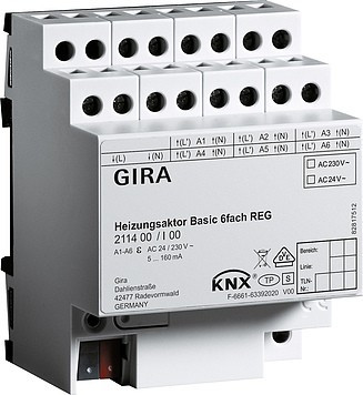 211400 Gira KNX Исполнительное устройство отопления Basic 6-местн.