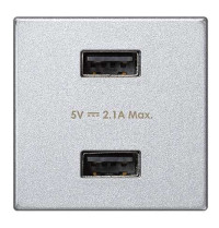 Simon Зарядное устройство 2хUSB, К45, 5 В, 2,1 А, алюминий, K126E-8