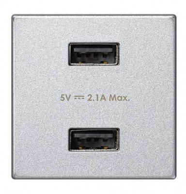 Simon Зарядное устройство 2хUSB, К45, 5 В, 2,1 А, алюминий, K126E-8