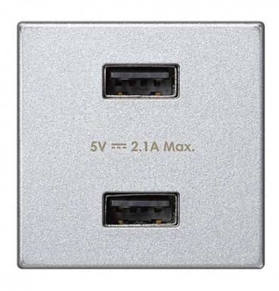 Simon Зарядное устройство 2хUSB, К45, 5 В, 2,1 А, алюминий, K126E-8