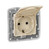 Legrand Розетка с заземлением IP44 - Legrand Etika - со шторками с защитной крышкой 16А 250В безвинтовые зажимы - слоновая кость, 672332