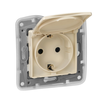 Legrand Розетка с заземлением IP44 - Legrand Etika - со шторками с защитной крышкой 16А 250В безвинтовые зажимы - слоновая кость, 672332