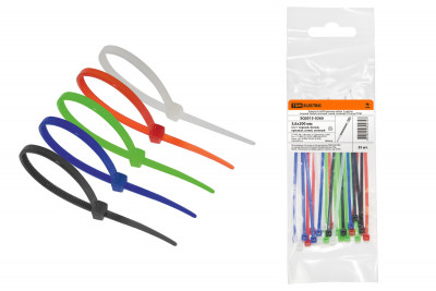 Хомуты 3,6х200 цветные набор  5 цветов (черный, белый, красный, синий, зеленый) (25 штук) TDM Electric, SQ0515-0360