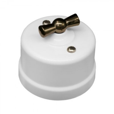 Bironi Выключатель 1-кл., проходной, пластик, цвет Белый, Золото, B1-201-21-G