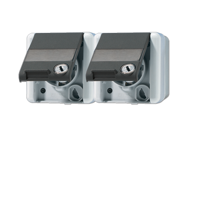 Двойная горизонтальная SCHUKO-розетка 16A 250V~ с полем для надписи IP44, 8220NAWSL