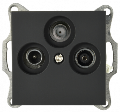 Розетка TV+FM+SAT ?9.5mm оконечная с накладкой, цвет черный матовый (soft touch), G6206PB, Jasmart Electric