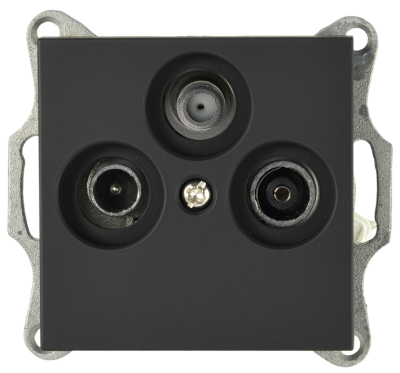 Розетка TV+FM+SAT ?9.5mm оконечная с накладкой, цвет черный матовый (soft touch), G6206PB, Jasmart Electric