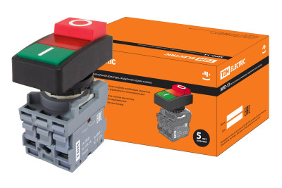 Кнопка двойная MPD13-11R (зеленая/красная-выступающая) (LED) d22мм/24В (I/O)  линза красная TDM Electric, SQ0747-0039